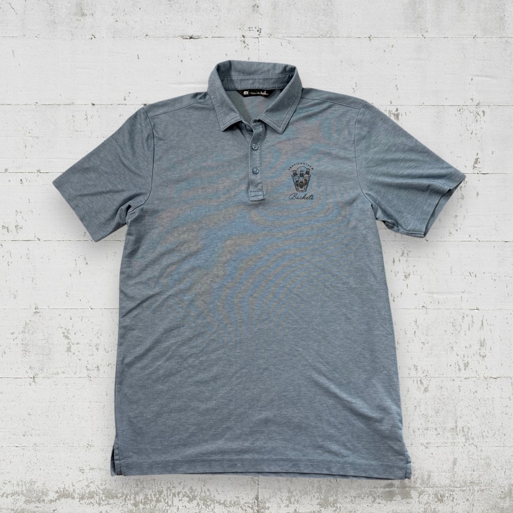 Travis Mathew Polo Shirt Mens M Blue Beer Buckets Short Sleeve Golf Preppy